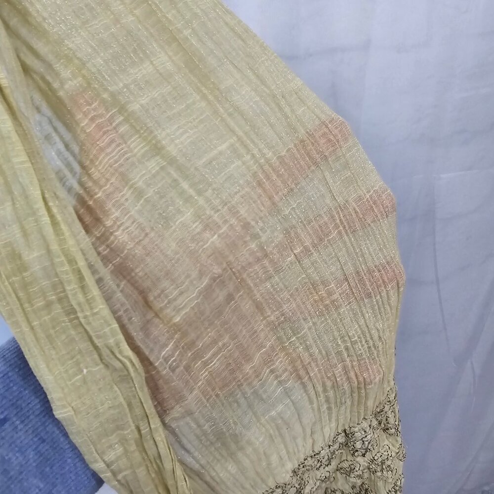 Green Boho Sheer Beaded Embroidered Shimmery Fringed Scarf - Picture 11 of 12